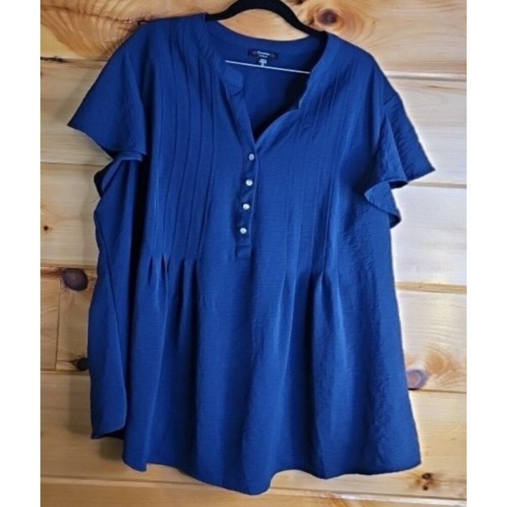 Cocomo Top Women Plus Size 3X Blue Chiffon Tunic Short Flare Sleeve